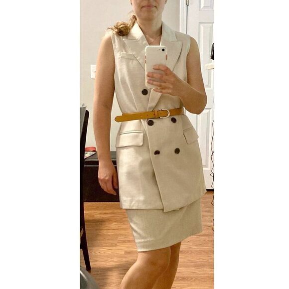 H&M Long Vest Womens Size Small Soft Lined Double Breasted Sleeveless Beige - Picture 5 of 12